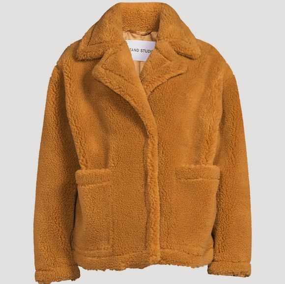 STAND STUDIO Marina Teddy Faux Fur Shearling Button Coat Sz XS (FR 34) - Picture 6 of 8